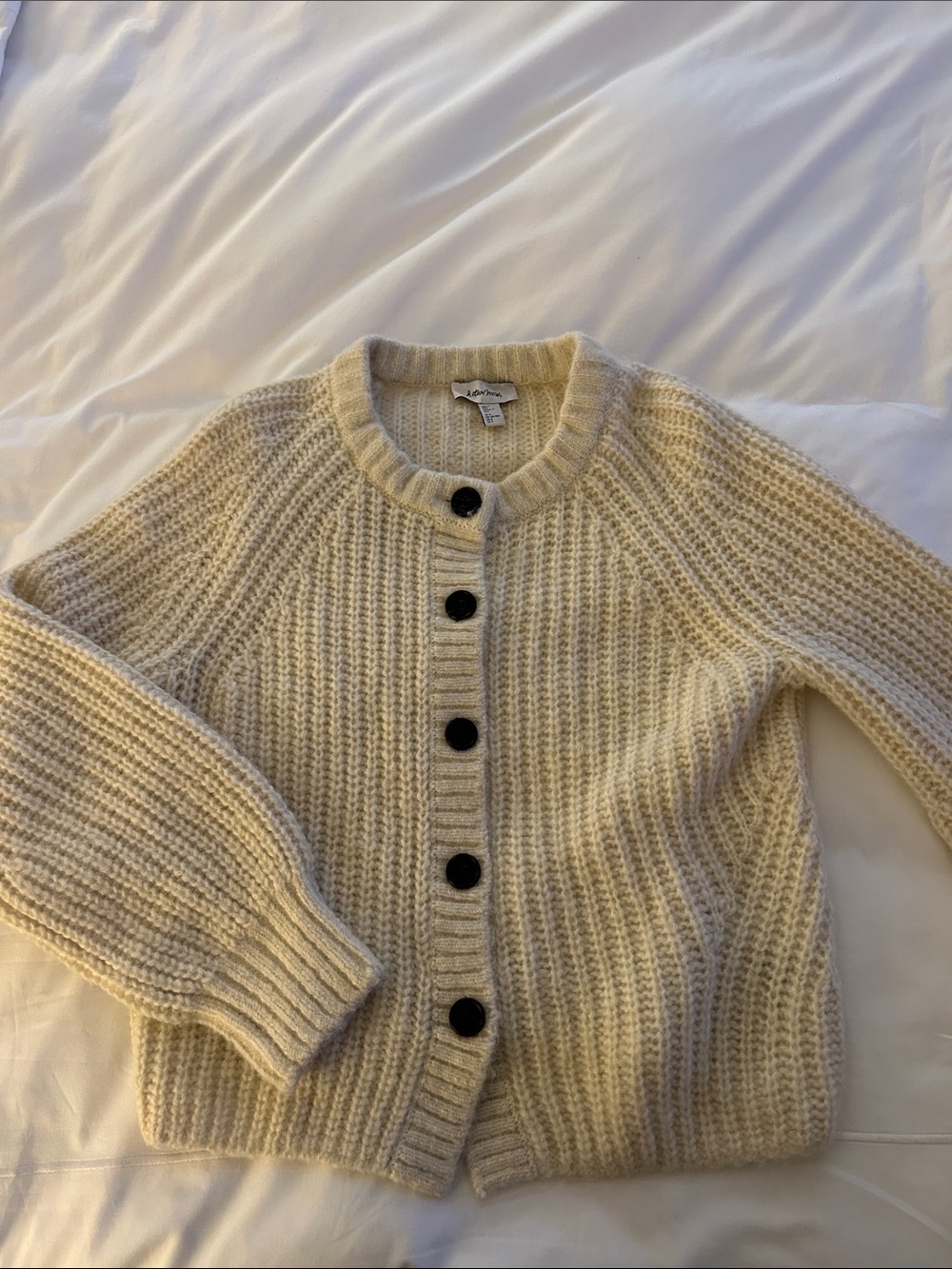 & Other Stories Cream Ribbed Button  Alpaca Blend Cardigan